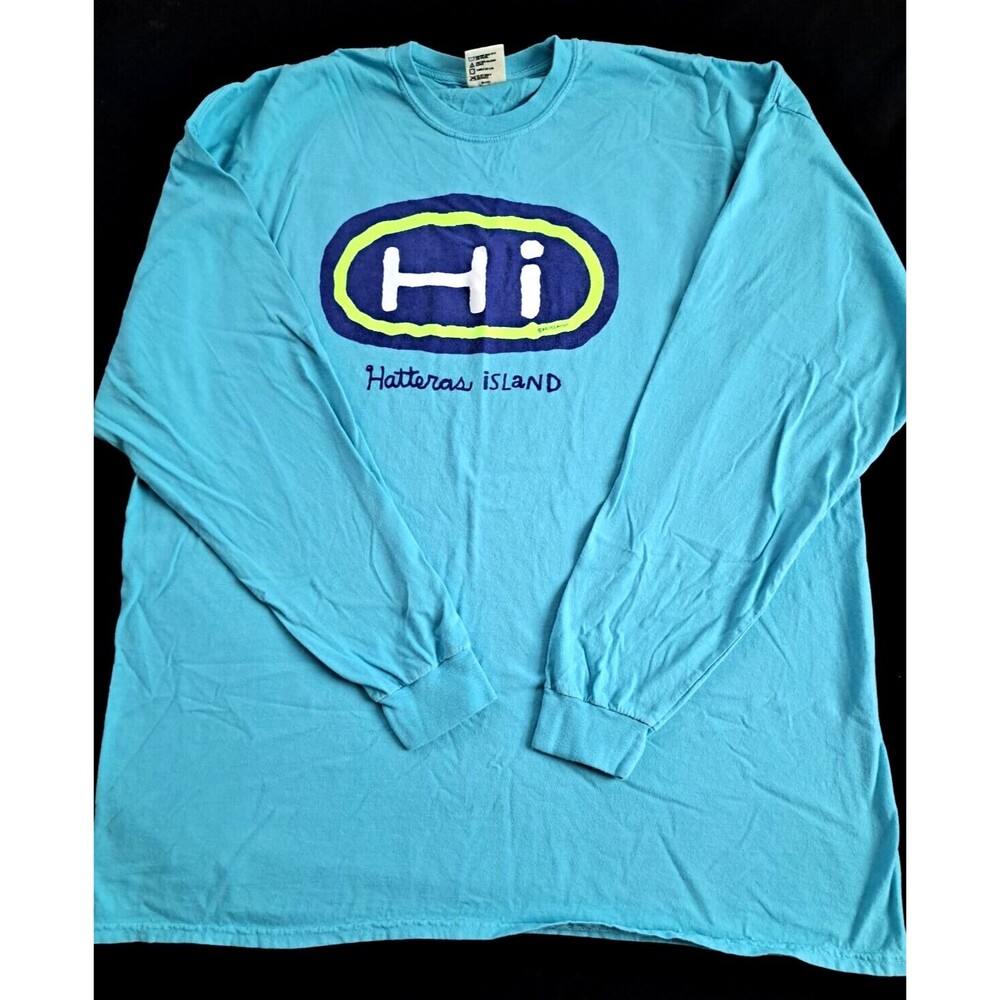 Hatteras Island Aqua Blue Long Sleeve T-shirt 2XL Tee 100% Cotton XXL